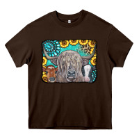 Chocolate Brown Cows Glitter Turquoise Leopard Sunflowers Heavy Core Tee - CowCowDesign