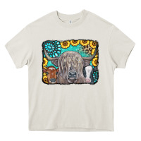 Cream Cows Glitter Turquoise Leopard Sunflowers Heavy Core Tee - CowCowDesign