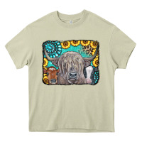 Mossy Cows Glitter Turquoise Leopard Sunflowers Heavy Core Tee - CowCowDesign