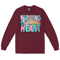 Burgundy Nursing is a work of heart Long Sleeve Tee - CowhideDigitalArt