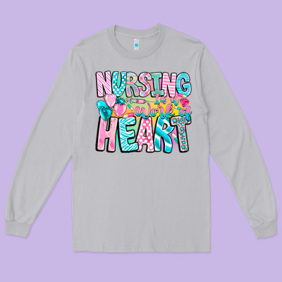 Nursing Is A Work Of Heart Long Sleeve Tee Designed By Cowhidedigitalart