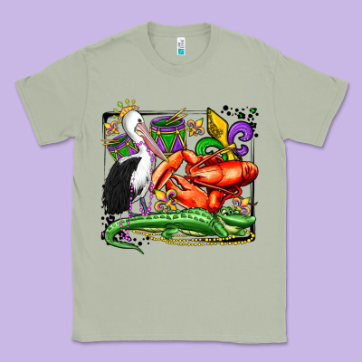 Mardi Gras Pelican Crawfish Crocodile Classic Tee Designed By Oliviacreatesart