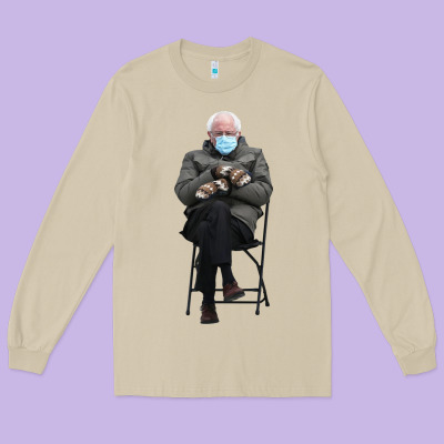 Bernie Sitting In The Cold With Mittens Meme Long Sleeve Tee Designed By Artisfamous