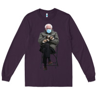 Plum bernie sitting in the cold with mittens meme Long Sleeve Tee - artisFamous