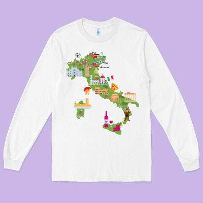 Italy Map Long Sleeve Tee Designed By Artisfamous