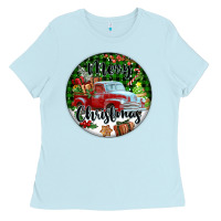 Baby Blue Merry Christmas Truck Ladies Tee - FaDigitalArtStudio