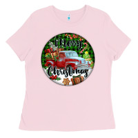 Bubblegum Pink Merry Christmas Truck Ladies Tee - FaDigitalArtStudio
