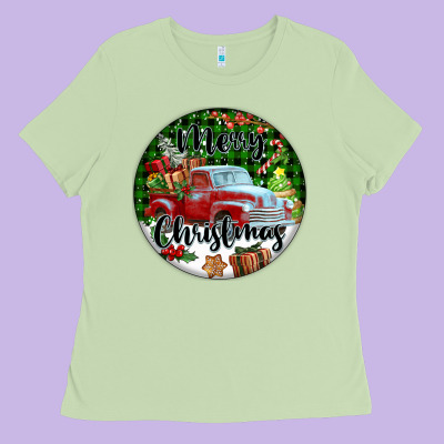 Merry Christmas Truck Ladies Tee Designed By Fadigitalartstudio