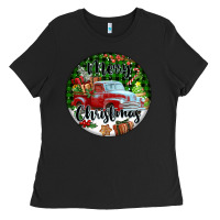 Black Merry Christmas Truck Ladies Tee - FaDigitalArtStudio