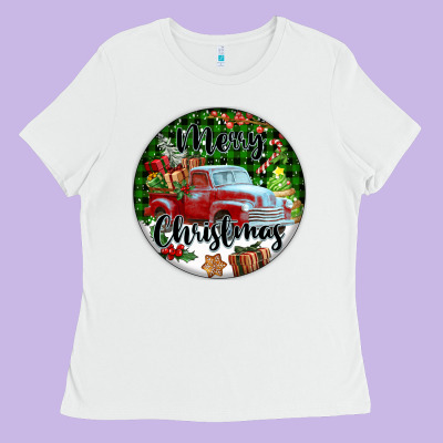 Merry Christmas Truck Ladies Tee Designed By Fadigitalartstudio