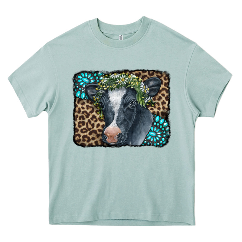 Floral Cow Leopard Gemstone Heavy Core Tee by CowCowDesign | Teevron