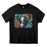 Black Floral Cow Leopard Gemstone Heavy Core Tee - CowCowDesign