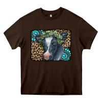 Chocolate Brown Floral Cow Leopard Gemstone Heavy Core Tee - CowCowDesign