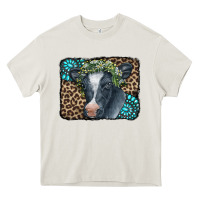 Cream Floral Cow Leopard Gemstone Heavy Core Tee - CowCowDesign