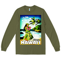 Army Green hawaii hula girl Long Sleeve Tee - artisFamous