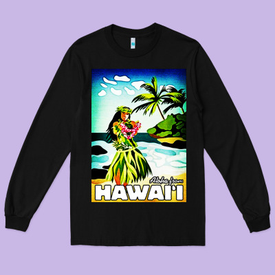 Hawaii Hula Girl Long Sleeve Tee Designed By Artisfamous
