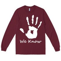 Burgundy skyrim dark brotherhood we know hand novelty kids mens womens t shirt Long Sleeve Tee - artisFamous