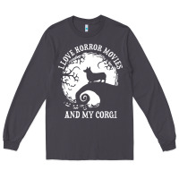 Smoke i love horror movies and my corgi funny corgi Long Sleeve Tee - artisFamous