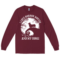 Burgundy i love horror movies and my corgi funny corgi Long Sleeve Tee - artisFamous