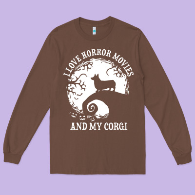 I Love Horror Movies And My Corgi Funny Corgi Long Sleeve Tee Designed By Artisfamous
