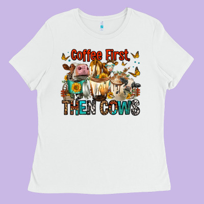 Coffee First Then Cows Ladies Tee Designed By Fadigitalartstudio