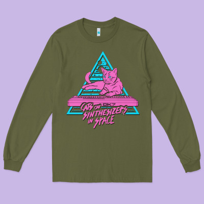 Cats On Synthesizers In Space Long Sleeve Tee Designed By Artisfamous