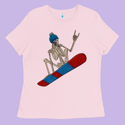 Skeleton Snowboard Ladies Tee Designed By Fadigitalartstudio