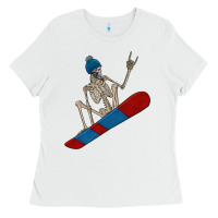 White skeleton snowboard Ladies Tee - FaDigitalArtStudio