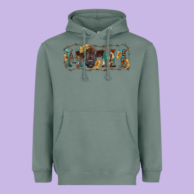 Western Mini Black Highland Calf Heavyweight Hoodie Designed By Ranaportraitstore