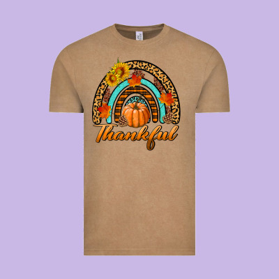 Thankful Pumpkin Rainbow Vintage Tee Designed By Bundleandbundleshop