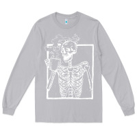 Moon Dust distressed skeleton vintage smiling skull drinking coffee Long Sleeve Tee - artisFamous
