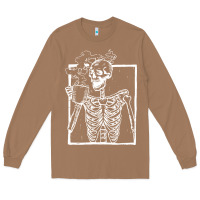 Toasted Coconut distressed skeleton vintage smiling skull drinking coffee Long Sleeve Tee - artisFamous
