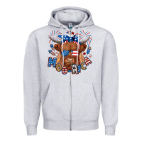 Heather Grey moo rica highland cow Zipper Hoodie - RanaPortraitStore