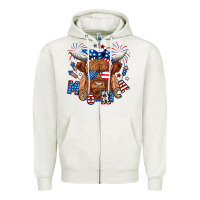 Oatmeal Heather moo rica highland cow Zipper Hoodie - RanaPortraitStore