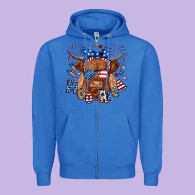 Moo Rica Highland Cow Zipper Hoodie Designed By Ranaportraitstore
