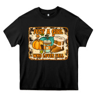 Black just a girl who loves fall cowhide background Heavy Core Tee - Jasminsmagicworld