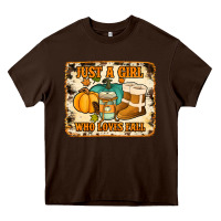 Just A Girl Who Loves Fall Cowhide Background Heavy Core Tee | Teevron