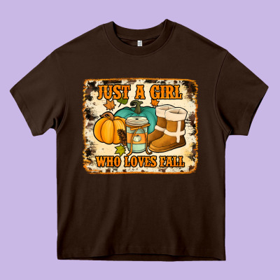 Just A Girl Who Loves Fall Cowhide Background Heavy Core Tee Designed By Jasminsmagicworld