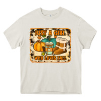 Cream just a girl who loves fall cowhide background Heavy Core Tee - Jasminsmagicworld