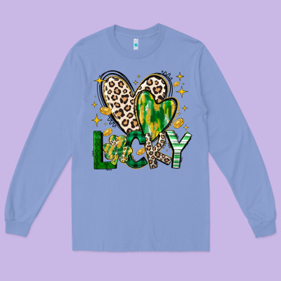 Lucky Saint Patricks Day Long Sleeve Tee Designed By Cowhidedigitalart