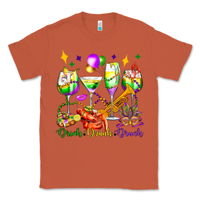 Drink Drank Drunk Mardi Gras Wine Glasses Olivia Classic Tee by OliviaCreatesArt | Teevron
