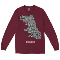 Burgundy chicago typography neighborhood map Long Sleeve Tee - artisFamous