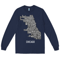 Navy chicago typography neighborhood map Long Sleeve Tee - artisFamous