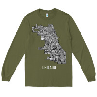 Army Green chicago typography neighborhood map Long Sleeve Tee - artisFamous
