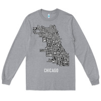 Heather Grey chicago typography neighborhood map Long Sleeve Tee - artisFamous
