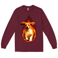 Burgundy Dog In Fire Long Sleeve Tee - artisFamous