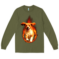 Army Green Dog In Fire Long Sleeve Tee - artisFamous