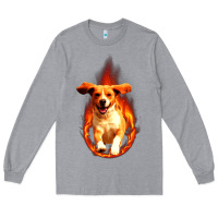 Heather Grey Dog In Fire Long Sleeve Tee - artisFamous
