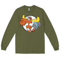 Army Green Vintage Rocky And Bullwinkle Long Sleeve Tee - artisFamous