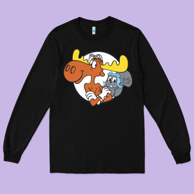 Vintage Rocky And Bullwinkle Long Sleeve Tee Designed By Artisfamous